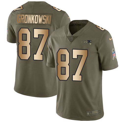 Nike Patriots #87 Rob Gronkowski Olive/Gold Men's Stitched NFL Limited Salute To Service Jersey - Click Image to Close